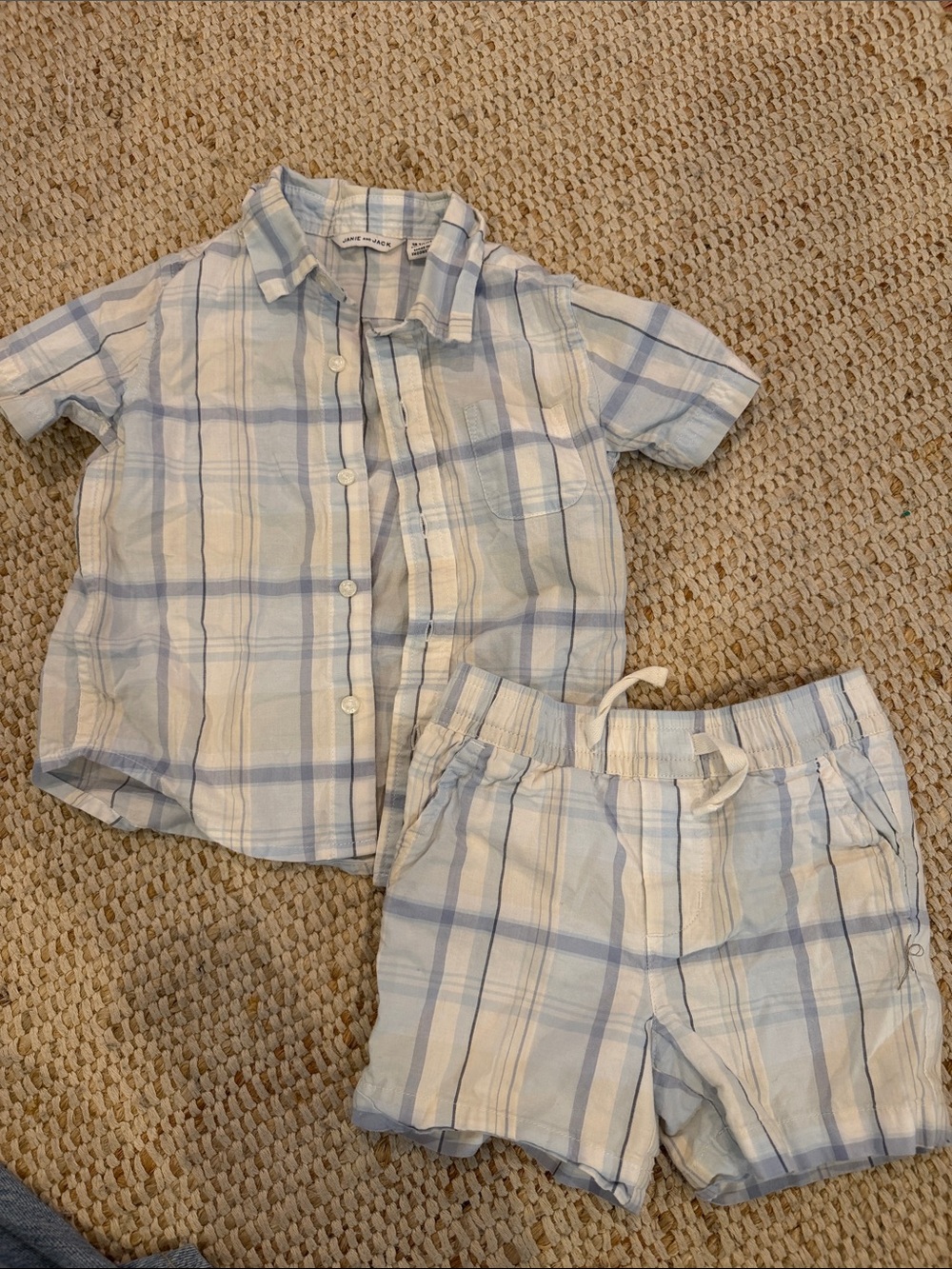Janie and Jack Pale Blue and Cream Plaid Shirt